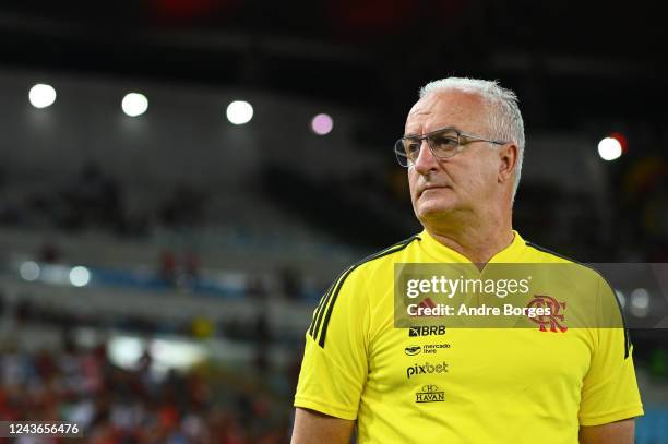 Coach of Flamengo Dorival Junior looks on before a match between Flamengo and Red Bull Bragantino as part of Brasileirao 2022 at Maracana Stadium on...