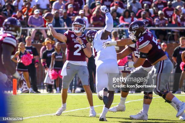 Mississippi State Bulldogs quarterback Will Rogers passes during the game between the Mississippi State Bulldogs and the Texas A&M Aggies on October...