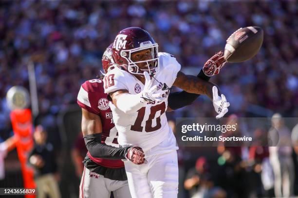 Texas A&M Aggies wide receiver Chris Marshall tries to make a catch during the game between the Mississippi State Bulldogs and the Texas A&M Aggies...