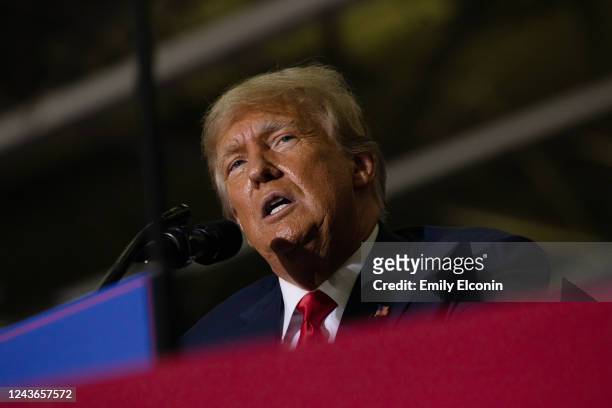 Former President Donald Trump speaks during a Save America rally on October 1, 2022 in Warren, Michigan. Trump has endorsed Republican gubernatorial...