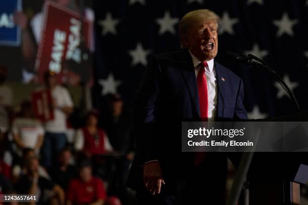 Former President Donald Trump speaks during a Save America rally on October 1, 2022 in Warren, Michigan. Trump has endorsed Republican gubernatorial...