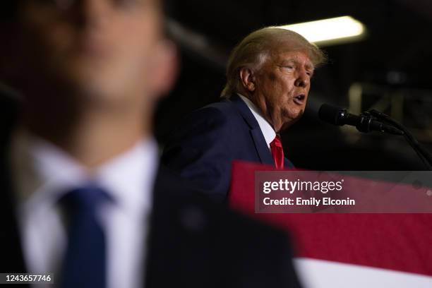 Former President Donald Trump speaks during a Save America rally on October 1, 2022 in Warren, Michigan. Trump has endorsed Republican gubernatorial...