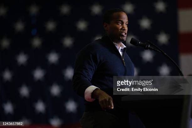 Endorsed candidate for Michigan Representative John James speaks during a Save America rally on October 1, 2022 in Warren, Michigan. Trump has...