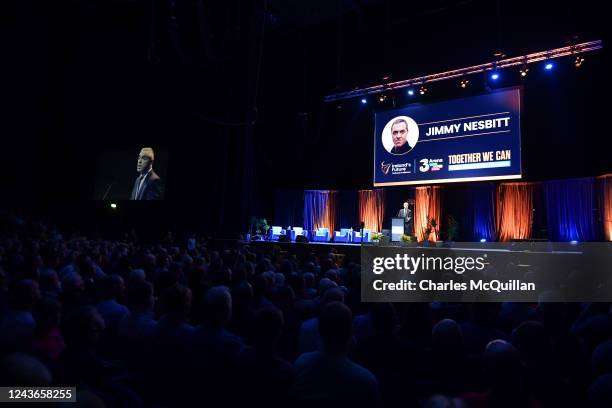 Actor James Nesbitt, who is from a Unionist Protestant background speaks to the audience during the Irelands Future Together We Can conference which...