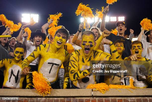 Missouri Tigers fans cheer during the second half against the Georgia Bulldogs at Faurot Field/Memorial Stadium on October 1, 2022 in Columbia,...