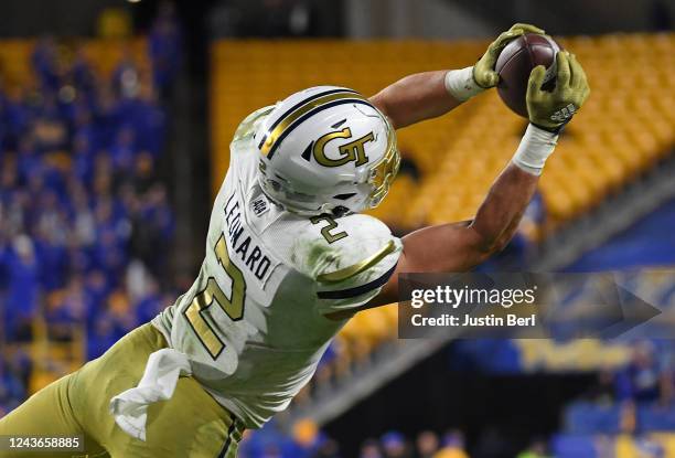 Dylan Leonard of the Georgia Tech Yellow Jackets makes a catch in the fourth quarter of the game against the Pittsburgh Panthers at Acrisure Stadium...