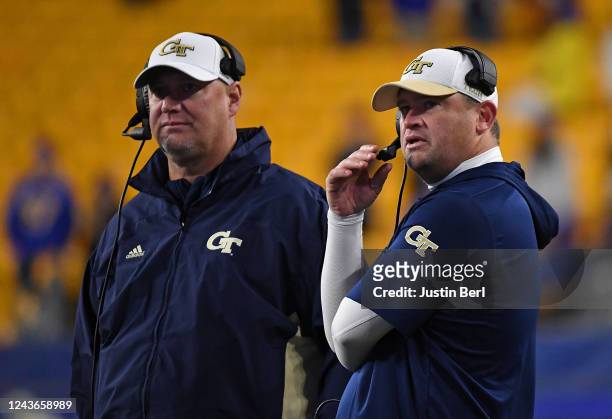 Head Coach Brent Key of the Georgia Tech Yellow Jackets looks on in the fourth quarter during the game against the Pittsburgh Panthers at Acrisure...