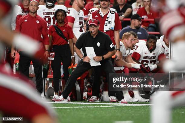 Head coach Tom Allen of the Indiana Hoosiers watches the action in the first quarter of the game against the Nebraska Cornhuskers at Memorial Stadium...