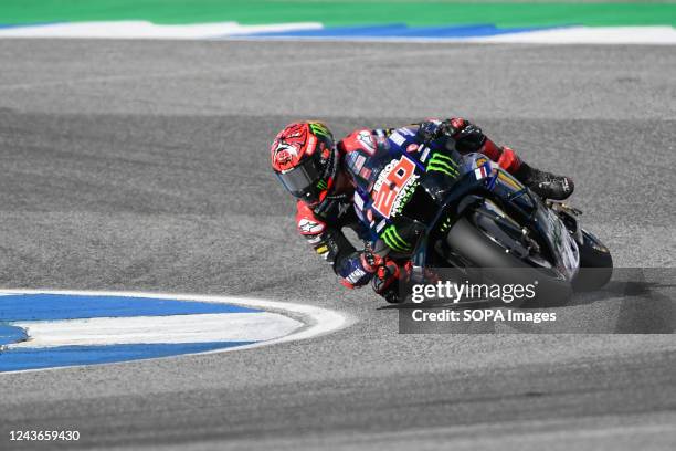 Fabio Quartararo of France and Monster Energy Yamaha MotoGP seen in action during the MotoGP of Thailand - Qualifying at Chang International Circuit...