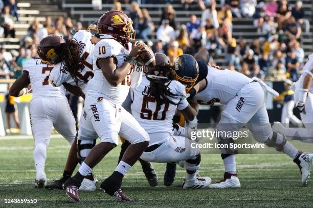 Central Michigan Chippewas quarterback Daniel Richardson drops back to pass as he looks for a receiver during the second quarter of a Mid-American...