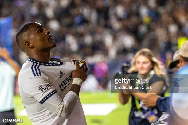 Douglas Costa of Los Angeles Galaxy celebrates his goal during the match against Real Salt Lake at the Dignity Health Sports Park on October 1, 2022...