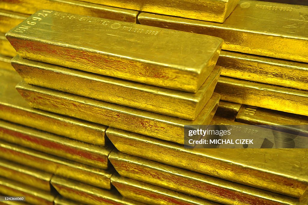 Gold bars are seen at the Czech Central