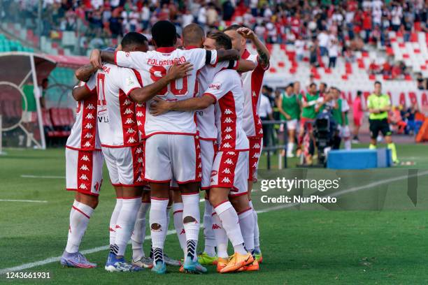 Bari celebrates after scoring a goal during the Italian soccer Serie B match SSC Bari vs Brescia Calcio on October 01, 2022 at the San Nicola stadium...