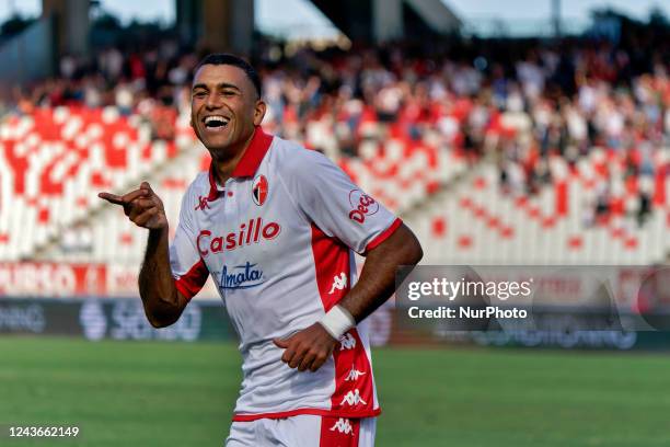 Waild Cheddira celebrates after scoring a goal during the Italian soccer Serie B match SSC Bari vs Brescia Calcio on October 01, 2022 at the San...