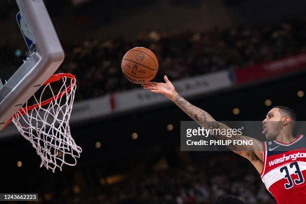 Washington Wizards' Kyle Kuzma goes to the basket during the NBA Japan Games 2022 pre-season basketball game between the Golden State Warriors and...