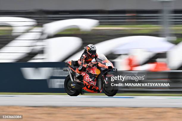 Red Bull KTM Factory Racing's Portuguese rider Miguel Oliveira rides his bike during the MotoGP Thailand Grand Prix at the Buriram International...