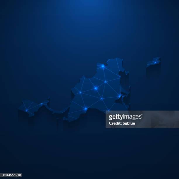 saint-martin map network - bright mesh on dark blue background - marigot stock illustrations