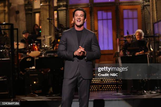 Miles Teller, Kendrick Lamar Episode 1827 -- Pictured: Host Miles Teller during the monologue on Saturday, October 1, 2022 --