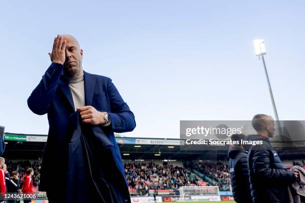 Coach Arne Slot of Feyenoord during the Dutch Eredivisie match between NEC Nijmegen v Feyenoord at the Goffert Stadium on October 2, 2022 in Nijmegen...