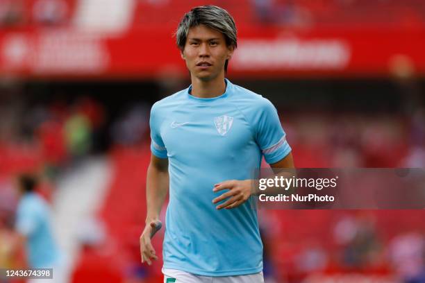 Kento Hashimoto, of SD Huesca warms up during the La Liga Smartbank match between Granada CF and SD Huesca at Nuevo Los Carmenes Stadium on October...