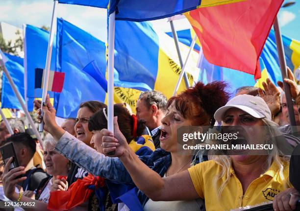 Supporters of the Alliance for the Union of Romanians , a right-wing populist and nationalist party, protest against the government and the price...