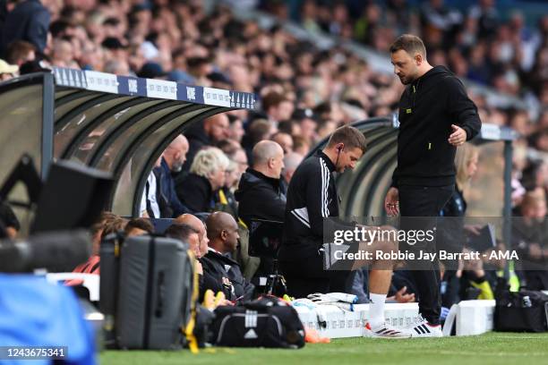 Rene Maric the assistant head coach / manager of Leeds United during the Premier League match between Leeds United and Aston Villa at Elland Road on...