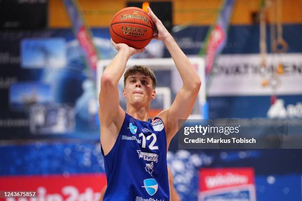 Jakob Lohr of Vienna during the Basketball Superliga match between Kapfenberg Bulls and D.C. Timberwolves at Sporthalle Walfersam on October 2, 2022...