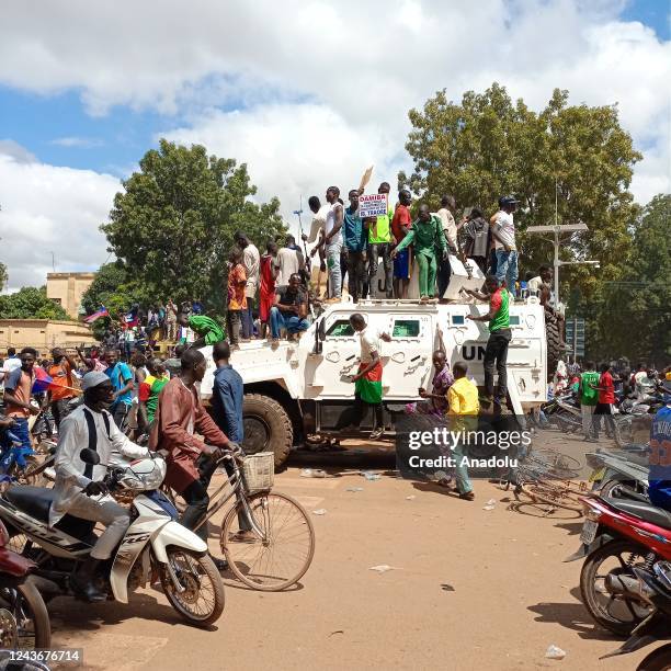 Supporters of Ibrahim Traore stage a demonstration on October 2, 2022 in Ouagadougou, Burkina Faso. Late on Friday, a group of military officers...