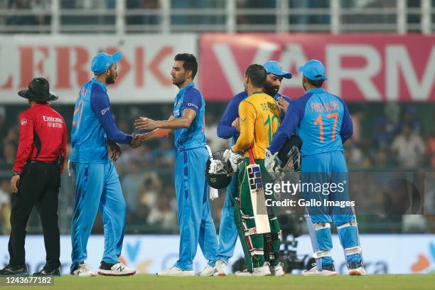 Rohit Sharma of India celebrate the victory during the 2nd T20 international match between India and South Africa at Barsapara Cricket Stadium on...