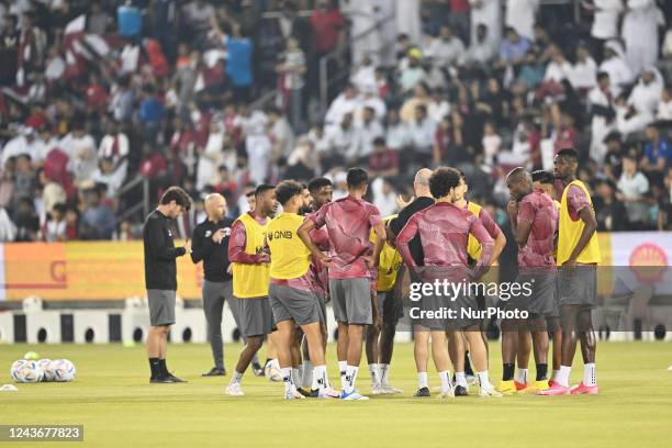 Qatar players during the Qatar national team open training session at the Jassim Bin Hamad Stadium, Doha, Qatar on October 2, 2022.