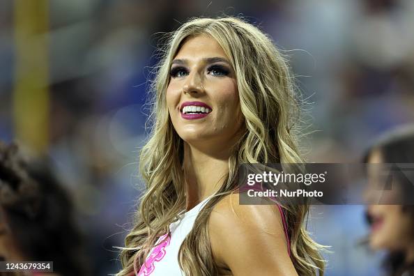 Addison Perry A Detroit Lions cheerleader looks on during an NFL football game ...