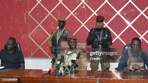 Burkina Faso's new self-proclaimed leader captain Ibrahim Traore attends a meeting in Ouagadougou on October 2, 2022. - Burkina Faso's junta leader...