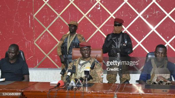 Burkina Faso's new self-proclaimed leader captain Ibrahim Traore attends a meeting in Ouagadougou on October 2, 2022. - Burkina Faso's junta leader...