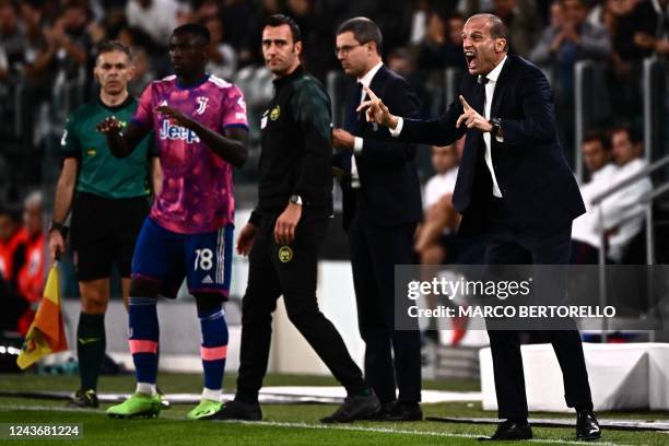 Juventus' Italian coach Massimiliano Allegri shouts instructions during the Italian Serie A football match between Juventus and Bologna on October 2,...