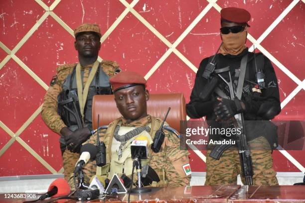 Burkina Fasoâs new coup leader Captain Ibrahim Traore gives a news conference on October 2, 2022 in Ouagadougou, Burkina Faso.