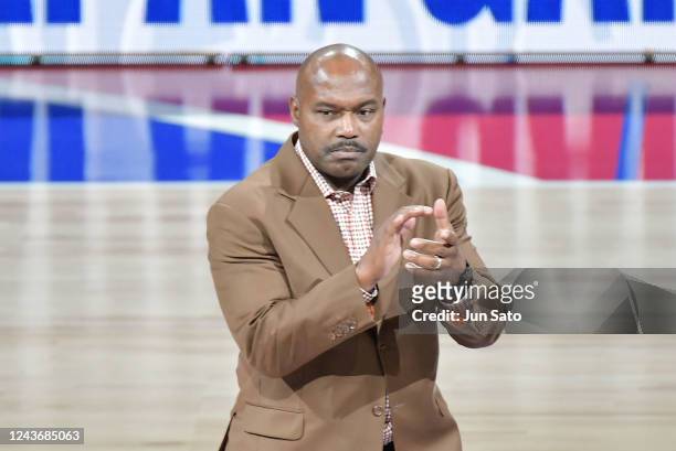 Former NBA Player Tim Hardaway attends the NBA Japan Games between the Washington Wizards and the Golden State Warriors at Saitama Super Arena on...