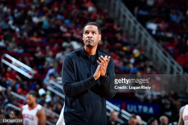 Head Coach Stephen Silas of the Houston Rockets looks on during a preseason game against the San Antonio Spurs on October 2, 2022 at the Toyota...