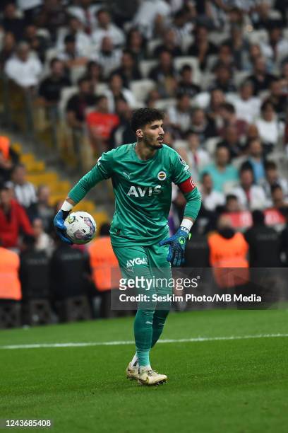 Goalkeeper Altay Bayindir of Fenerbahce controls the ball during the Super League derby match between Besiktas and Fenerbahce at Vodafone Park...