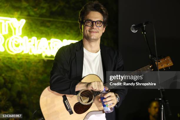 John Mayer performs onstage during HFC's 10th Birthday Extravaganza hosted by Seth Rogen and Lauren Miller Rogen Non-Profit on October 01, 2022 in...