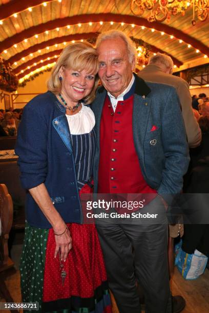 Hosts Margot Steinberg and Guenter Steinberg during the 187th Oktoberfest at Hofbräu-Festzelt/Theresienwiese on October 02, 2022 in Munich, Germany.