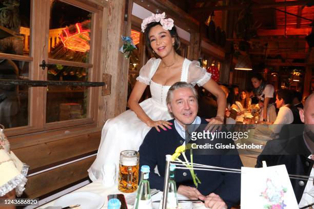 Verona Pooth and Franjo Pooth during the 187th Oktoberfest at Kaefer Wiesn-Schaenke tent/Theresienwiese on October 02, 2022 in Munich, Germany.