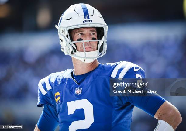 Matt Ryan of the Indianapolis Colts is seen during the game against the Tennessee Titans at Lucas Oil Stadium on October 2, 2022 in Indianapolis,...