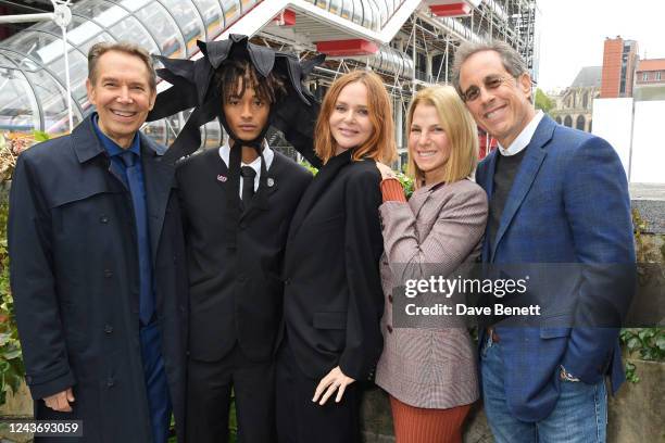 Jeff Koons, Jaden Smith, Stella McCartney, Jessica Seinfeld and Jerry Seinfeld pose backstage at the Stella McCartney show during Paris Fashion Week...