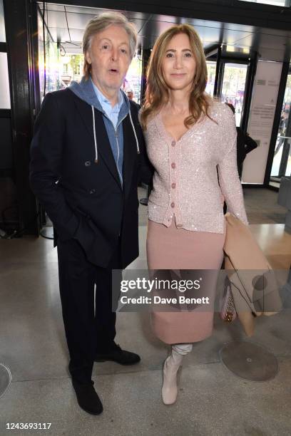 Sir Paul McCartney and Nancy Shevell pose backstage at the Stella McCartney show during Paris Fashion Week Womenswear Spring/Summer 2023 at Centre...