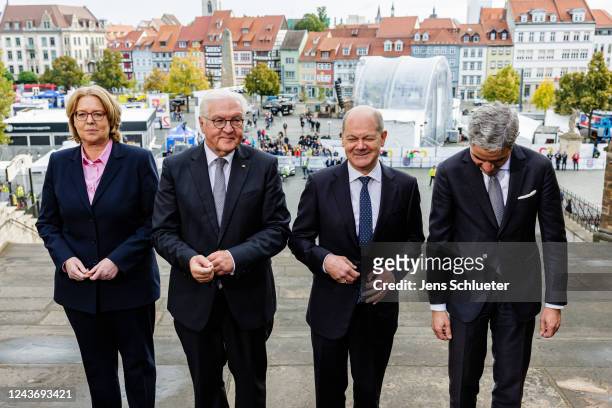 Bundestag President Baerbel Bas, President Frank-Walter Steinmeier, German Chancellor Olaf Scholz and Federal Constitutional Court President Stephan...