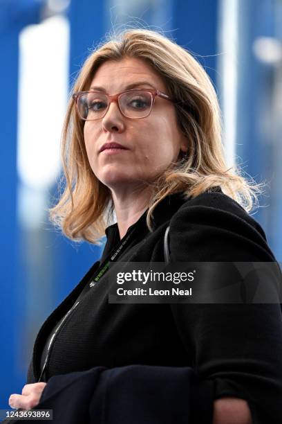 Leader of the House of Commons Penny Mordaunt arrives on day two of the annual Conservative Party conference on October 03, 2022 in Birmingham,...