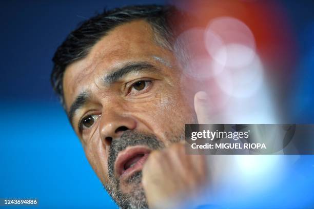 Porto's Portuguese coach Sergio Conceicao gives a press conference on the eve of the UEFA Champions League 1st round day 3 group B football match...