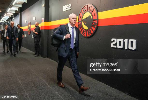Head coach John Hynes of the Nashville Predators arrives for the 2022 NHL Global Series Challenge Switzerland game against SC Bern, at Post-One...