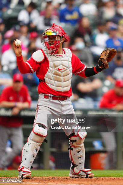 Kurt Suzuki of the Los Angeles Angels fields during the game between the Los Angeles Angels and the Seattle Mariners at T-Mobile Park on Saturday,...