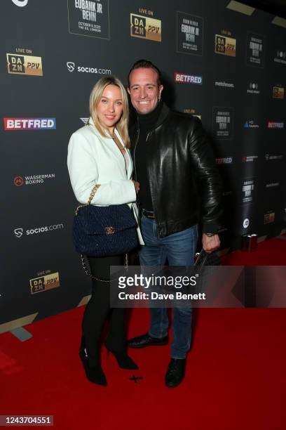 Guest and Kalle Sauerland attend the red carpet launch party for the Eubank Jr vs. Benn fight week at Outernet London on October 3, 2022 in London,...